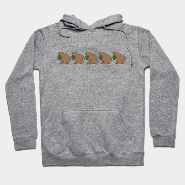 Five Capybara Holding Shamrocks for St Patricks Day Hoodie by ellenhenryart